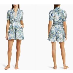 Poupette St Barth Bettina Mini Dress In Blue Foulard Size S Women's Boho Romper